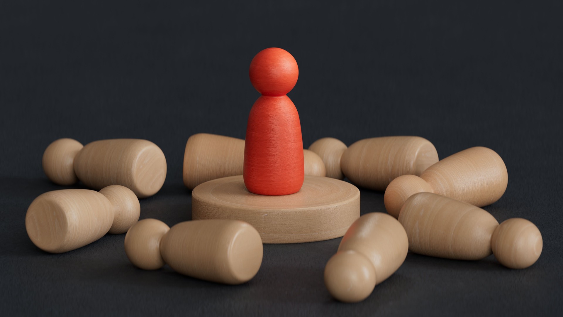 Leader, business strategy and planning concept, RED Chess king figure on Chessboard and surrounded by a number of fallen silver chess pieces against opponent or enemy. Conflict, tactic, politic.